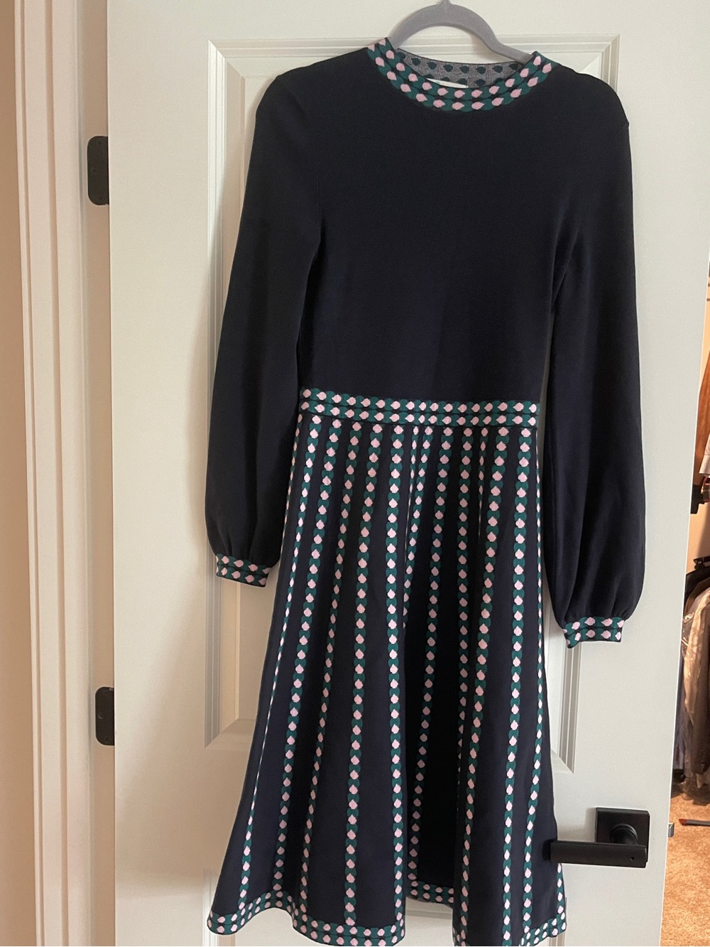 Boden Navy Dress with Pink and Teal Dot Trim